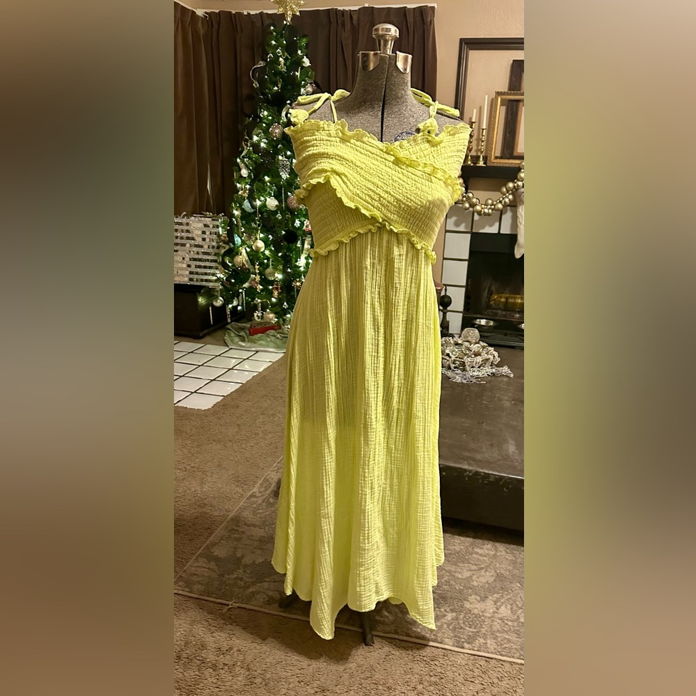 Anthropologie One Shoulder Lime Dress